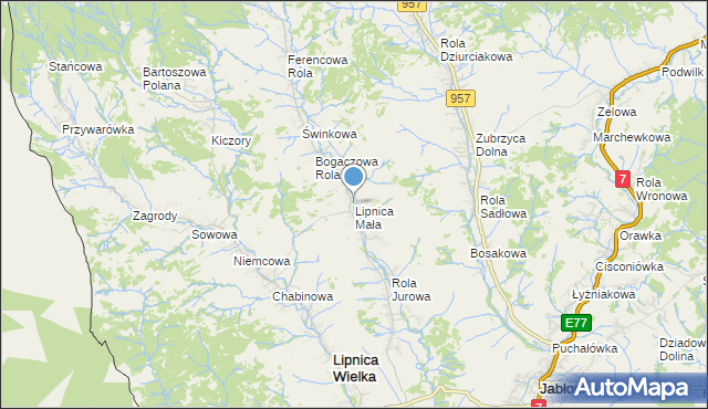 mapa Lipnica Mała, Lipnica Mała na mapie Targeo